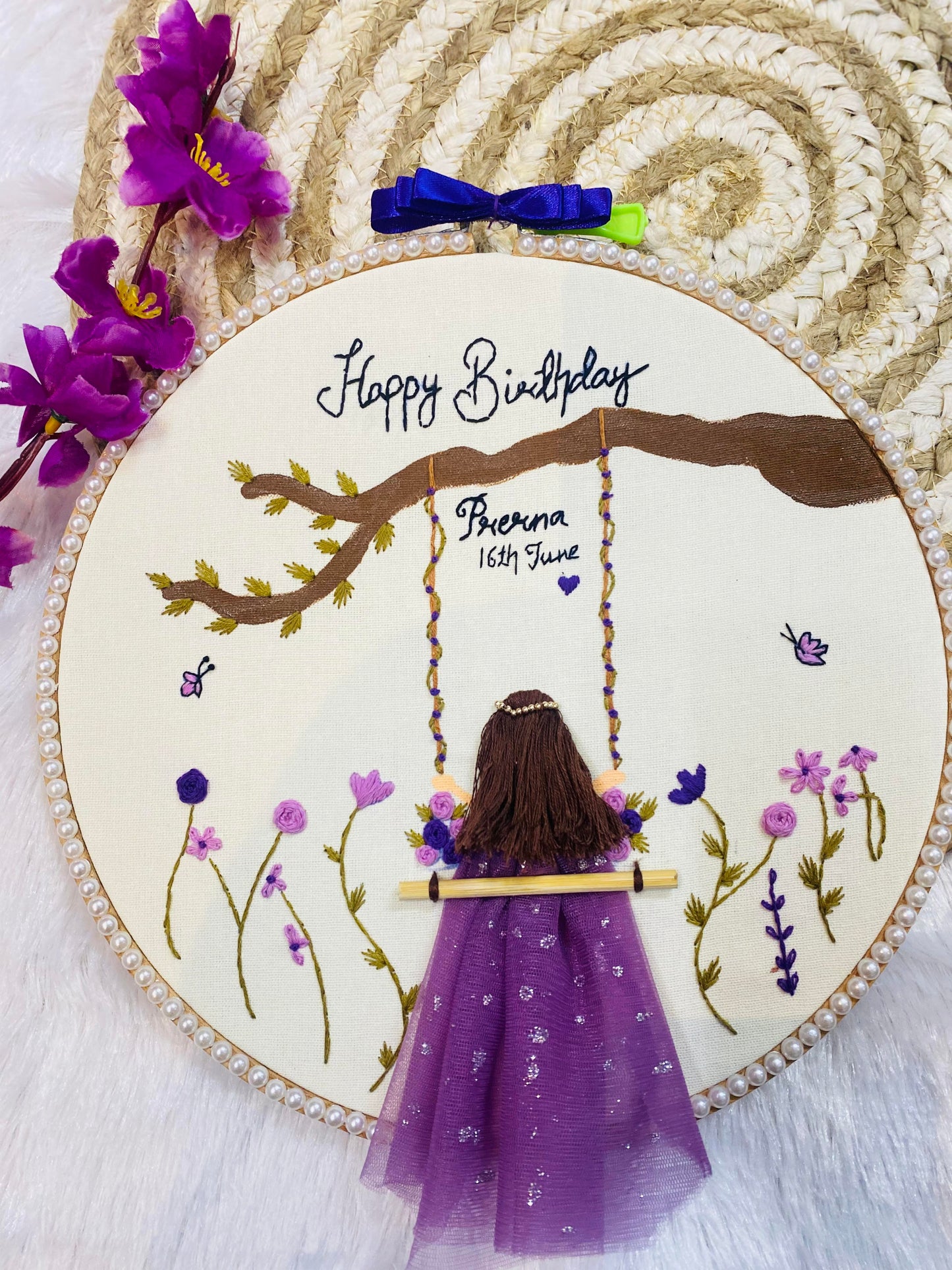 Handmade Birthday Embroidery Hoops - Elegant Décor for Your Special Day (Design 1)