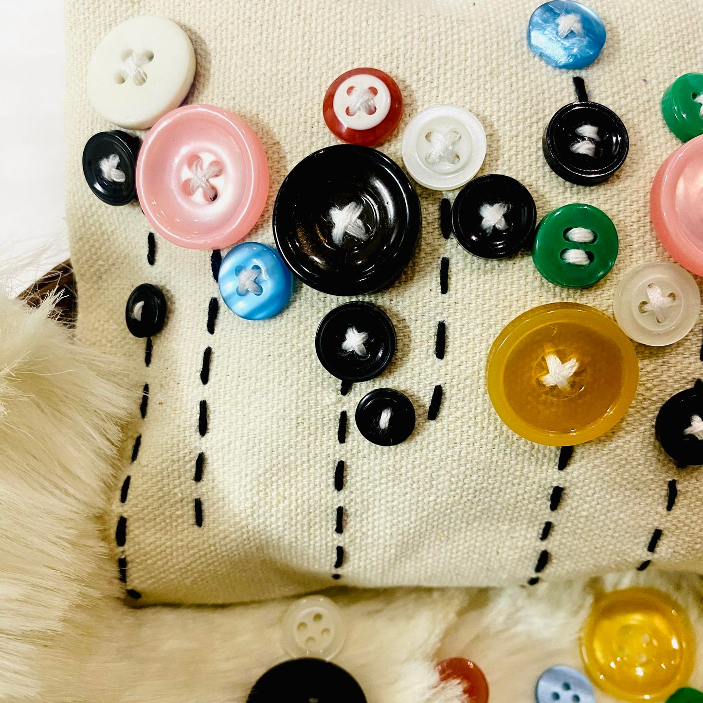 Handmade Cotton Pouch with Intricate Embroidery and Stylish Button Stitched on it - Multipurpose and Trendy Accessory