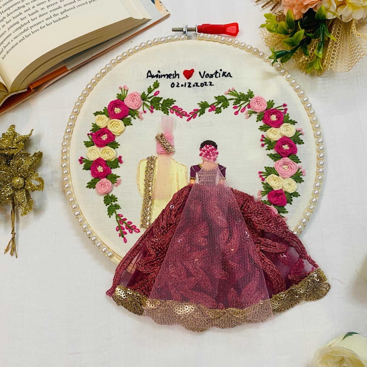 Handmade Wedding Embroidery Hoops - Elegant Décor for Your Special Day (Design 3)