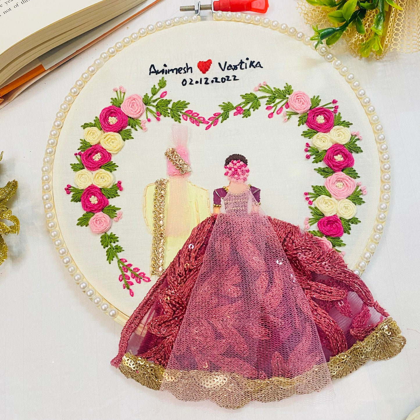 Handmade Wedding Embroidery Hoops - Elegant Décor for Your Special Day (Design 3)